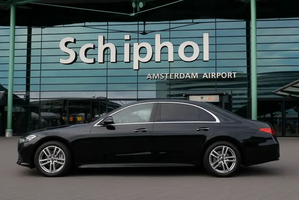 Luxe Mercedes S-Klasse taxi van Taxi Tilburg voor Schiphol Airport